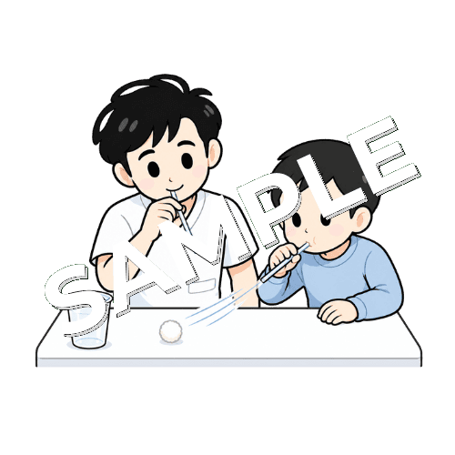 ブローイング訓練でストローを使う男性言語聴覚士のイラスト