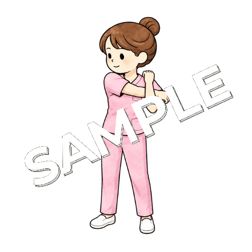 体をひねる女性看護師のイラスト