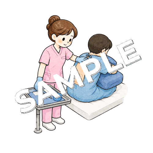 骨髄穿刺の介助をする女性看護師のイラスト