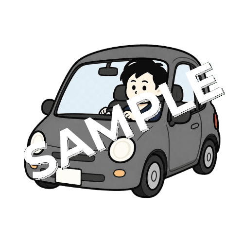 車に乗る男性鍼灸師のイラスト