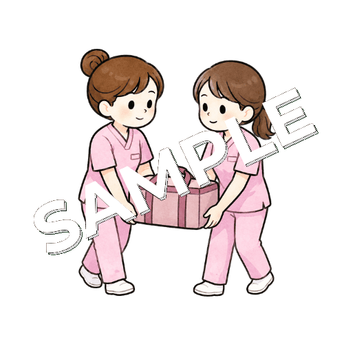 2人で荷物を運ぶ女性看護師のイラスト