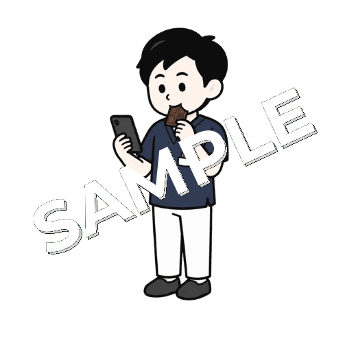 スマホを見ながらチョコを食べる男性鍼灸師のイラスト