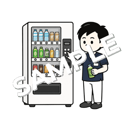 自動販売機で飲み物を買う男性鍼灸師のイラスト