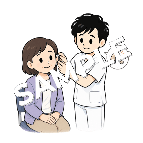 補聴器のフィッティングを行う男性言語聴覚士のイラスト