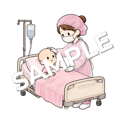 クリーンルームで白血病患者のケアをする女性看護師のイラスト