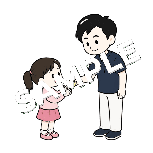 女の子にご褒美シールを渡す男性鍼灸師のイラスト