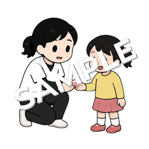 女の子にご褒美シールを渡す女性あん摩マッサージ指圧師のイラスト