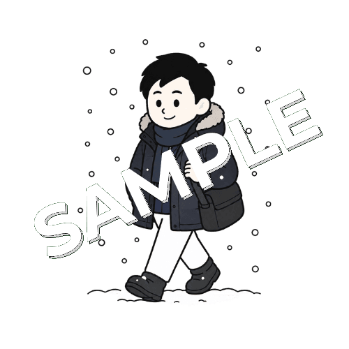 雪が降っているので厚着をしている男性鍼灸師のイラスト