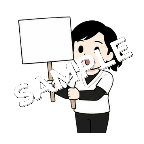 プラカードを持った驚いた表情の女性あん摩マッサージ指圧師のイラスト