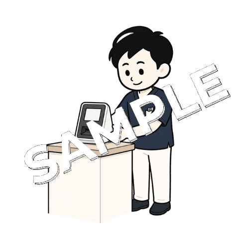 マイナ保険証読み取り機を設置する男性鍼灸師のイラスト