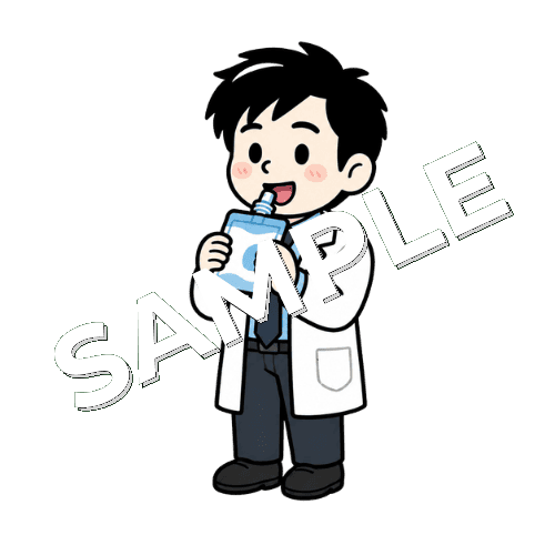 ゼリーを飲む男性薬剤師のイラスト