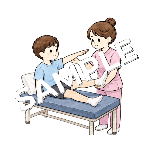 患者に上下肢挙上テストを行う女性看護師のイラスト