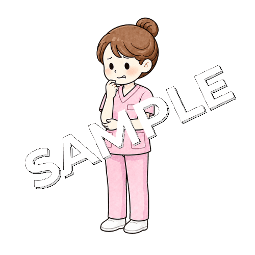 唇をかむ女性看護師のイラスト