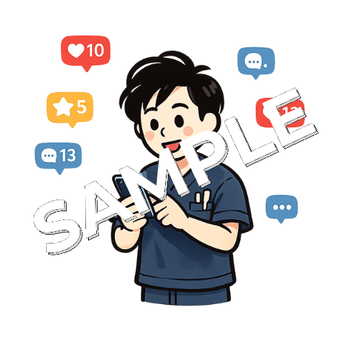 SNS運用をする男性鍼灸師のイラスト