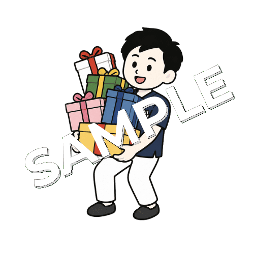 抱えきれないくらいのプレゼントをもらう男性鍼灸師のイラスト