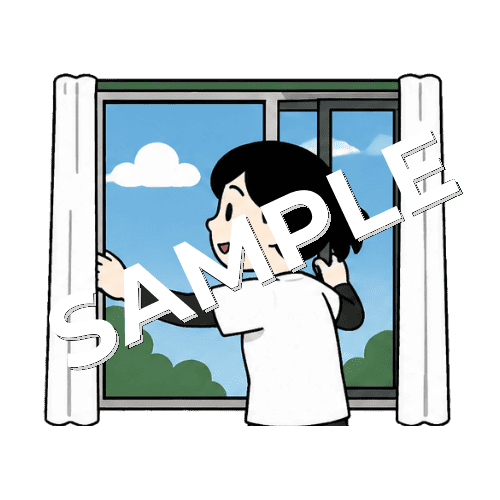 換気で窓を開ける女性あん摩マッサージ指圧師のイラスト