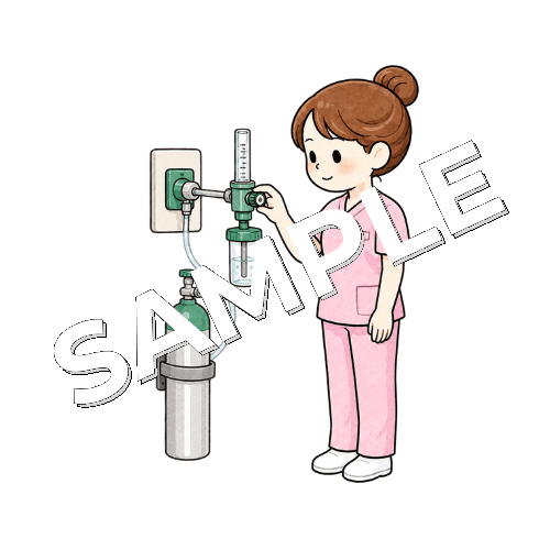 酸素流量計のダイヤルを回す女性看護師のイラスト