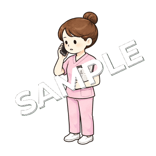 救急外来で患者の家族に連絡する女性看護師のイラスト
