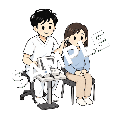 ティンパノメトリーを実施する男性言語聴覚士のイラスト