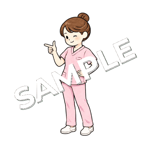 ピストルポーズをする女性看護師のイラスト