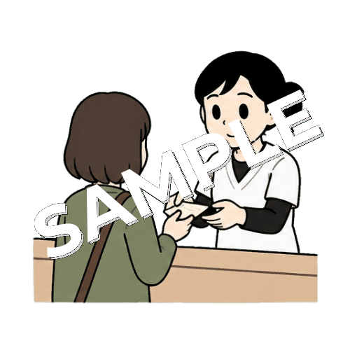 診察券を受け取る女性あん摩マッサージ指圧師のイラスト