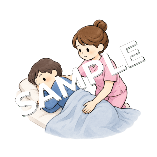 体位変換をサポートする女性看護師のイラスト