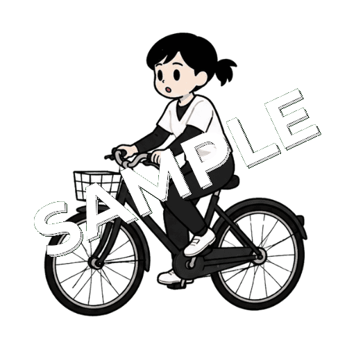 自転車に乗る女性あん摩マッサージ指圧師のイラスト