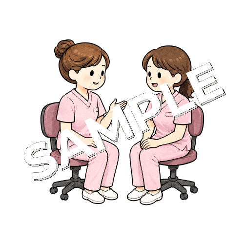 2人で座って会話する女性看護師のイラスト