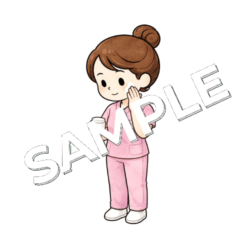 スキンケアをする女性看護師のイラスト