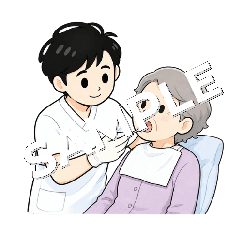 アイスマッサージ棒で口腔内を刺激する男性言語聴覚士のイラスト