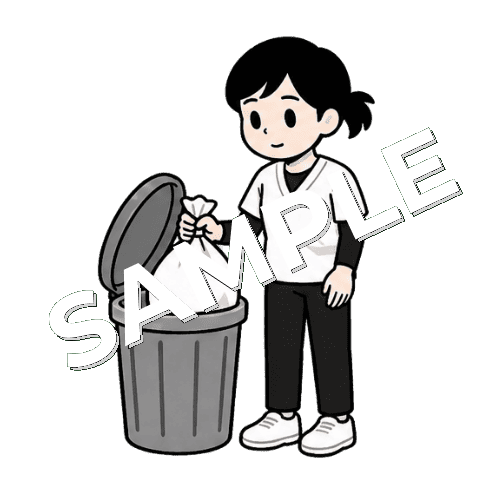 ゴミ捨てをする女性あん摩マッサージ指圧師のイラスト