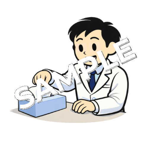 ティッシュペーパーを取る男性薬剤師のイラスト