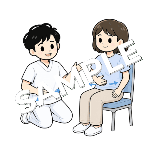 腹式呼吸を指導する男性言語聴覚士のイラスト