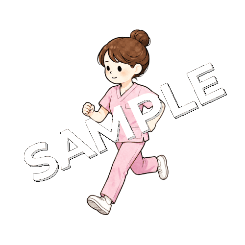 小走りで廊下を移動する女性看護師のイラスト