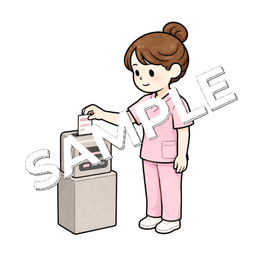 タイムカードを押す女性看護師のイラスト