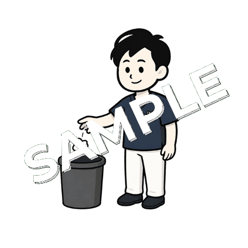 ティッシュをゴミ箱に捨てる男性鍼灸師のイラスト