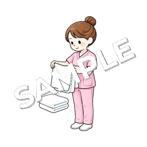 タオルをたたむ女性看護師のイラスト