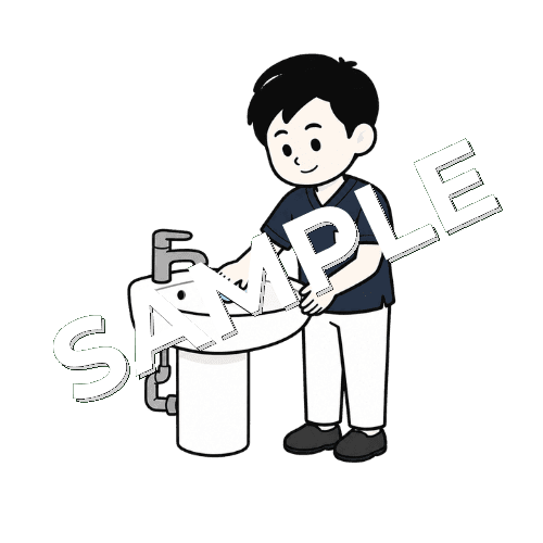 洗面台を掃除する男性鍼灸師のイラスト