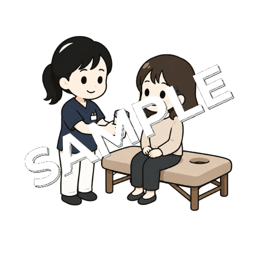 女性患者に水分を勧める女性鍼灸師のイラスト