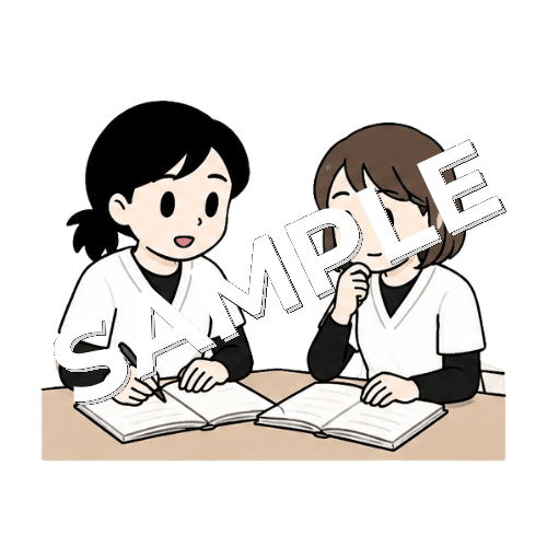 筆記の勉強会をしている女性あん摩マッサージ指圧師のイラスト