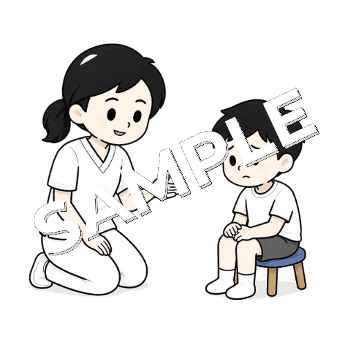 学校生活の困りごとを聞く女性言語聴覚士のイラスト