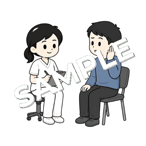 聞こえの困りごとを聞き取る女性言語聴覚士のイラスト