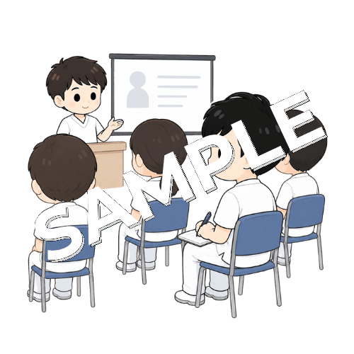 セミナーを受講する男性言語聴覚士のイラスト