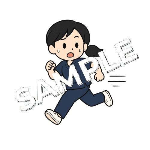 汗をかきながら忙しく走る女性柔道整復師のイラスト