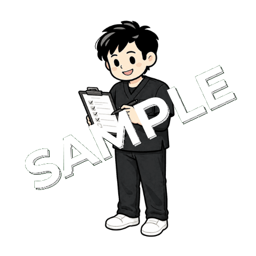 FIMの項目を確認する男性作業療法士のイラスト