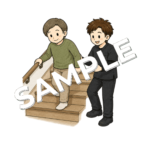 階段昇降の生活動作を確認する男性作業療法士のイラスト