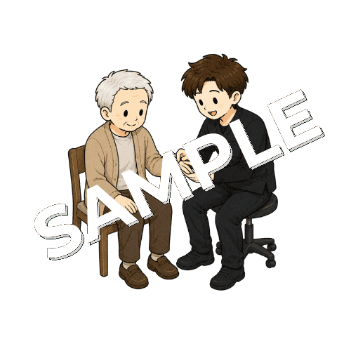 手指のむくみを確認する男性作業療法士のイラスト