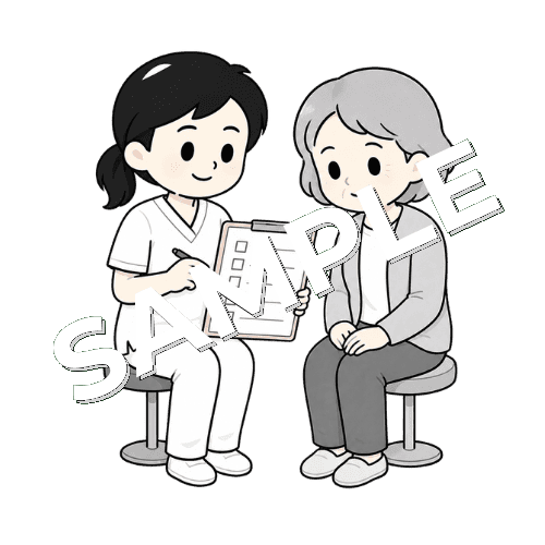 聞こえのチェックリストを確認する女性言語聴覚士のイラスト