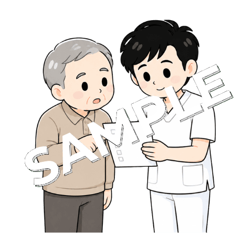 聞こえのチェックリストを確認する男性言語聴覚士のイラスト