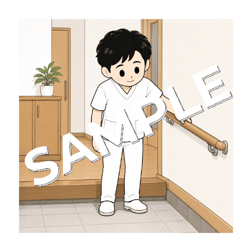 自宅環境を確認する訪問男性言語聴覚士のイラスト